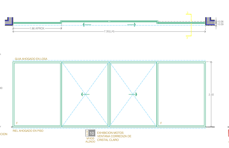 Technical elevation of the large recessed sliding glass system.